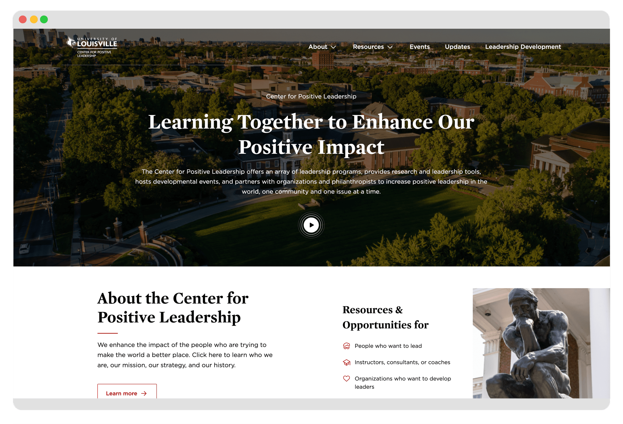 UofL Positve Leadership Web Screens