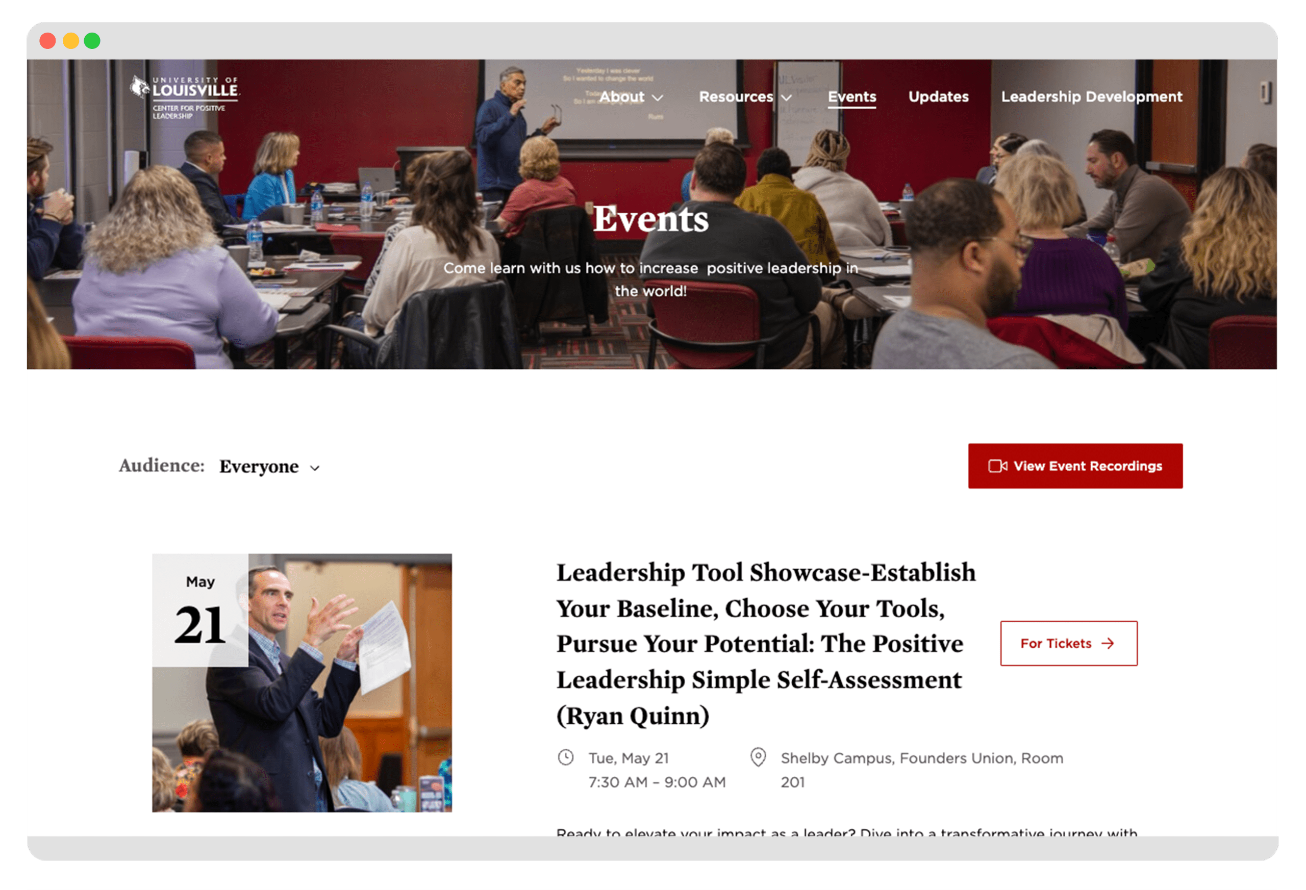 UofL Positve Leadership Web Screens - Events