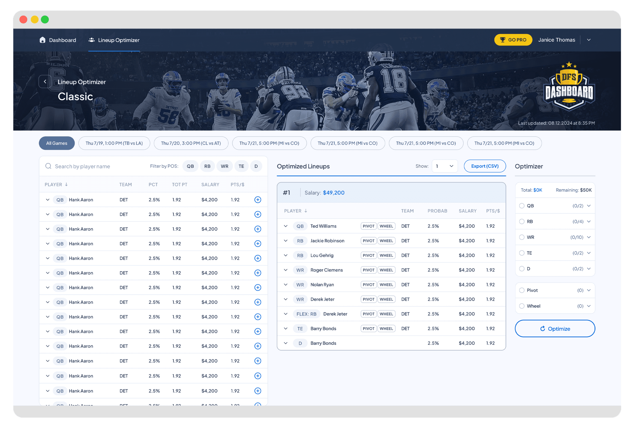 DFS Dashboard - Line OPT