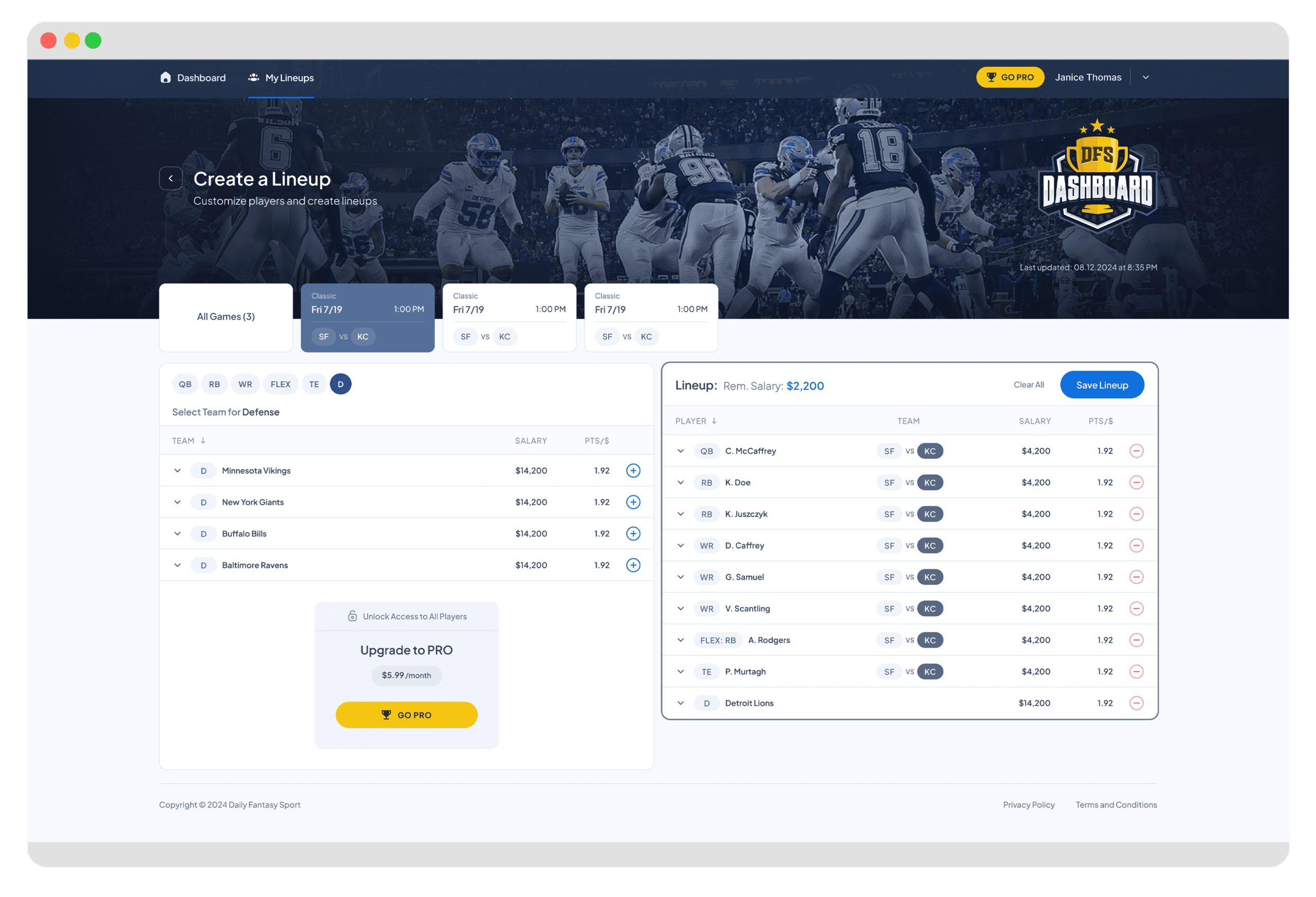 DFS Dashboard - Pro Version