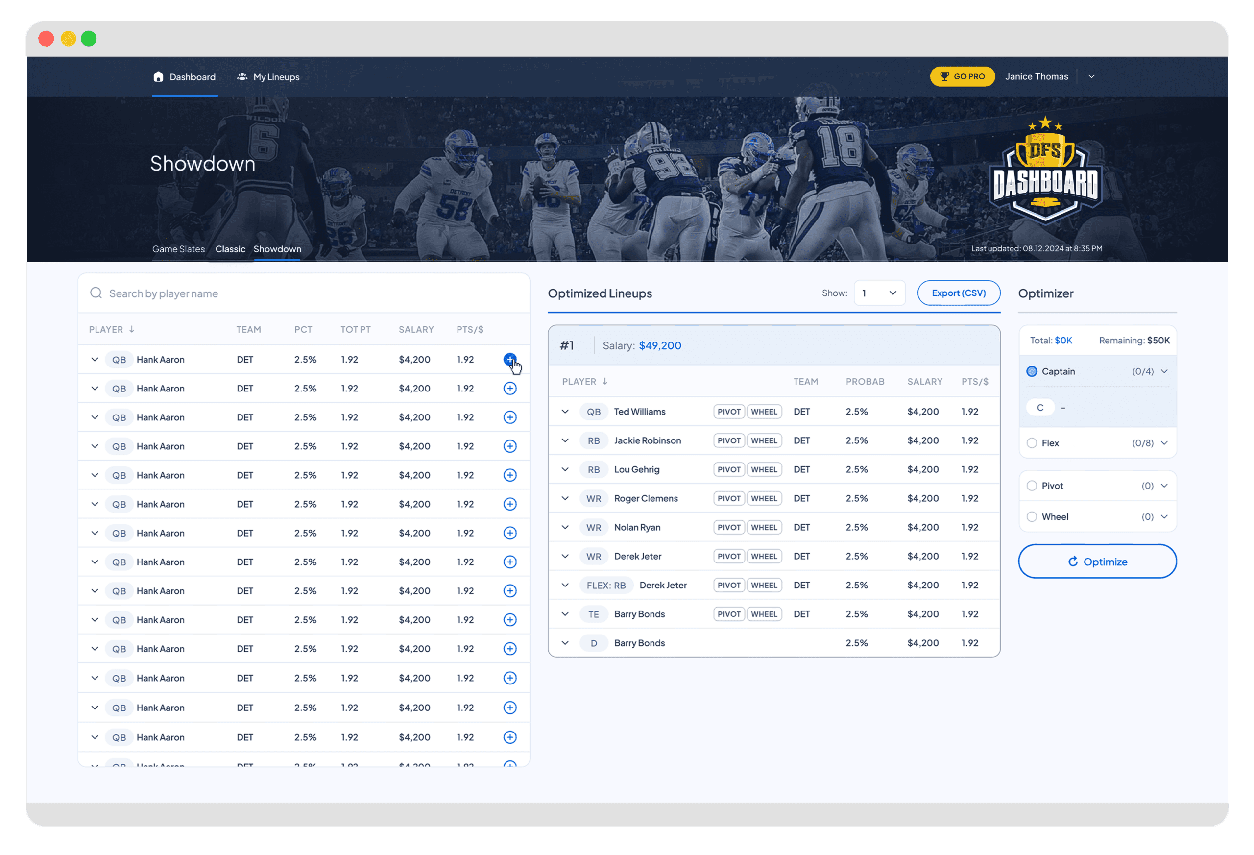 DFS Dashboard - Showdown New